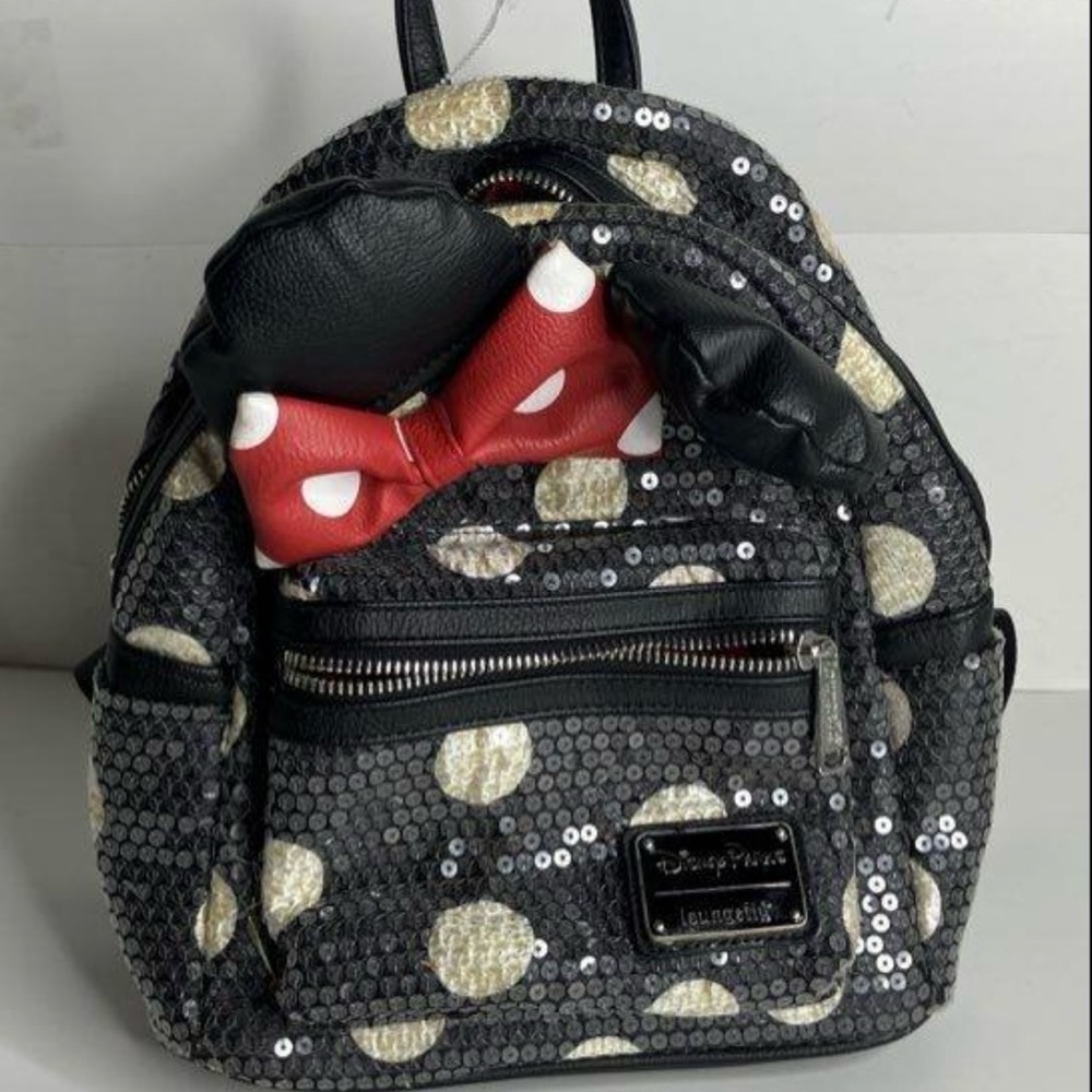 Loungefly Disney Black Minnie Mouse Polka Dot Faux Leather Backpack